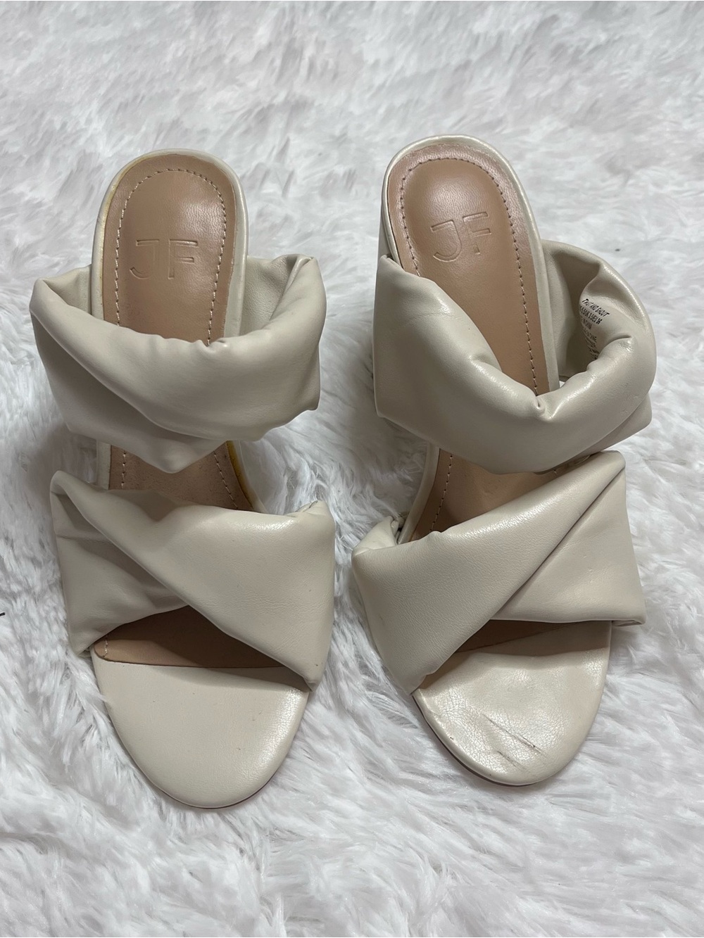 Cream Twisted Strap Heel Sandals